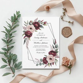 Convites Burgundy Floral Frame Wedding Invitation