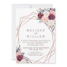 Burgundy Floral Geométrico Casamento de Cobre-marf