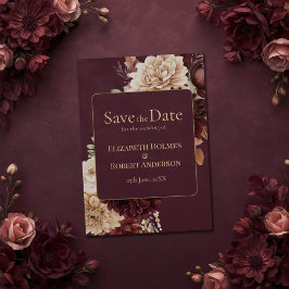 Convites Burgundy Floral Gothic Save the Date Card