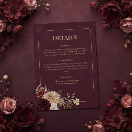 Convites Burgundy Floral Gothic Wedding Details Card