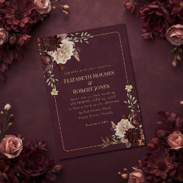 Convites Burgundy Floral Gothic Wedding Invitation