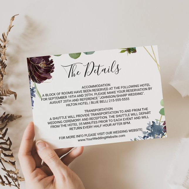 Convites Burgundy Floral & Greenery Detalhes do Casamento I (Criador carregado)