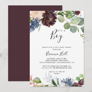 Convites Burgundy Floral Greenery É um Chá de fraldas
