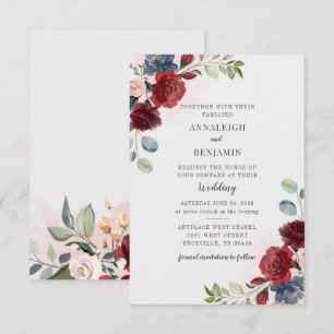 Convites Burgundy Floral Greenery Foliage Blush Casamento