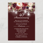 Convites Burgundy Floral Luzes 40º Aniversário de Casamento<br><div class="desc">Mais Bonito Convites de Aniversário de Casamento na Loja Little Bayleigh!</div>