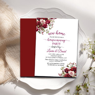 Convites Burgundy Floral Modern Script Doméstico