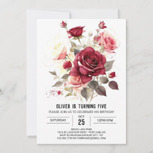 Convites Burgundy Floral Personalizada Imprimível
