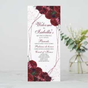 Convites Burgundy Floral Quinceanera