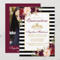 Burgundy Floral Quinceanera Crown Stripes Foto