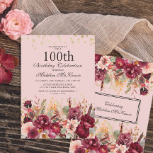 Burgundy Floral Rosa Brilho Dourado Aniversário de