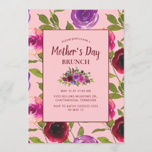 Convites Burgundy Floral Roxo no Dia das Mães Rosa