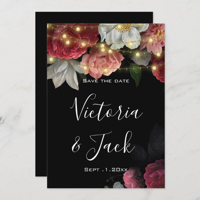 Convites Burgundy Floral Rustic lig salvar as datas (Frente/Verso)