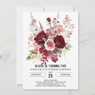 Convites Burgundy Floral Simples
