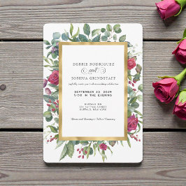 Convites Burgundy Floral w/Gold Frame Wedding Invitation