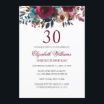 Convites Burgundy Floral Watercolor aniversário de 30 anos<br><div class="desc">Mais convites florais na loja Little Bayleigh!</div>