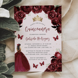 Convites Burgundy Floral Watercolor Princesa Quinceañera