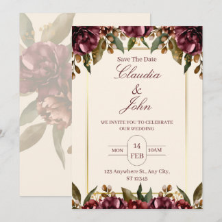 Convites Burgundy Floral Wedding Invitation
