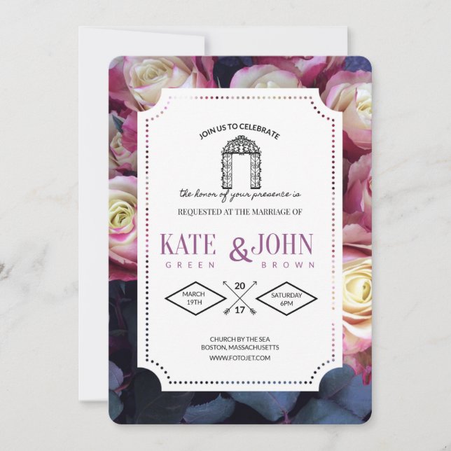 Convites Burgundy Floral Wedding Invitation Template (Frente)