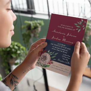 Convites Burgundy Floral Wedes All in One