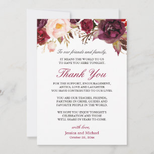 Convites Burgundy Floral Weding Setting Obrigado