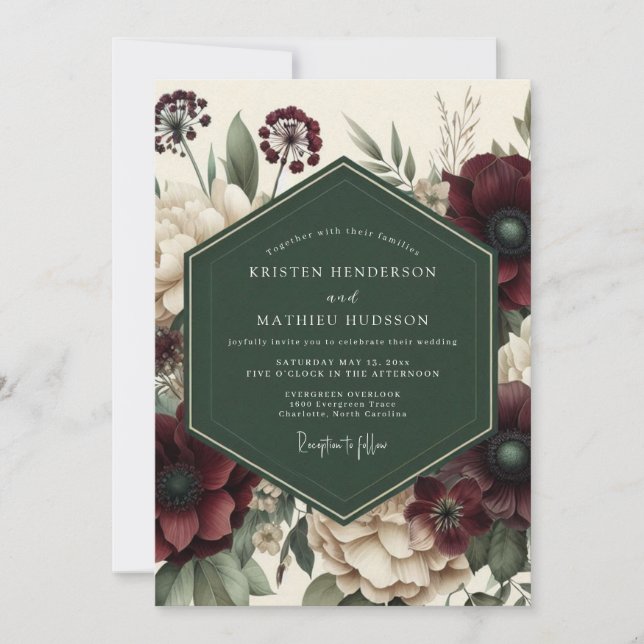 Convites Burgundy Floral Whimsy Wedding (Frente)