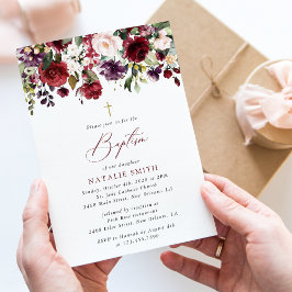 Convites Burgundy Flowers, Pink Flowers, Floral Baptism