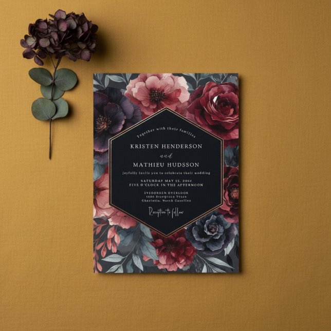 Convites Burgundy Gilded Bloom Wedding (Criador carregado)