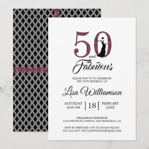 Convites Burgundy Glitter 50 Fabulosa 50ª Festa de anivers