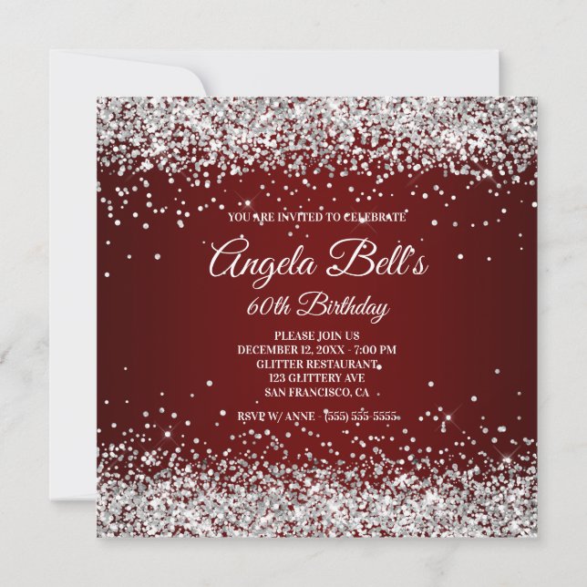 Convites Burgundy Glitter Glitter Faux Sparkly Silver (Verso)