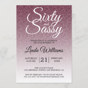 Convites Burgundy Glitter Ombre 60 e Sassy 60º Aniversári