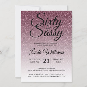 Convites Burgundy Glitter Ombre 60 e Sassy 60º Aniversário