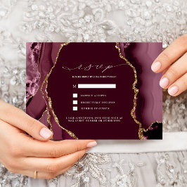 Convites Burgundy & Gold Agate Casamento RSVP