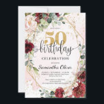 Convites Burgundy Gold Bohemian 50 anos<br><div class="desc">Bohemian burgundy gold glitter 50º convite de aniversário,  Contacte-me para obter itens correspondentes ou para personalização,  Blush Rosa ©</div>