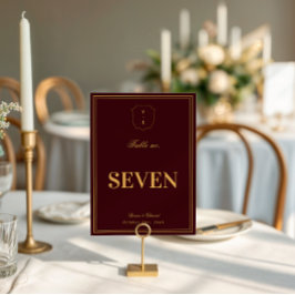 Convites Burgundy Gold Crest Monogram Wedding Table Number
