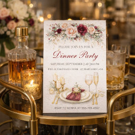Convites Burgundy Gold Dinner Party Invitation
