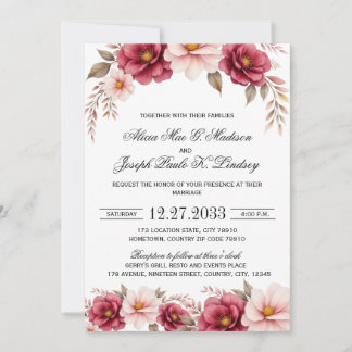 Convites Burgundy Gold Elegant Modern Wedding Invitation