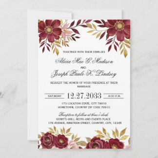 Convites Burgundy Gold Elegant Modern Wedding Invitation