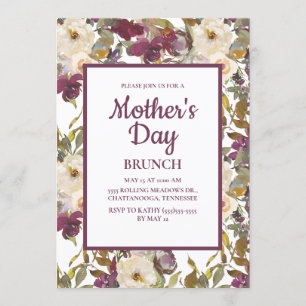 Convites Burgundy Ivory Creme Floral Dia das Mães Rústico