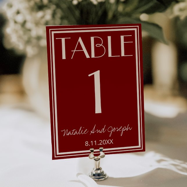 Convites  Burgundy Ivory Old Money Wedding Table Number (Criador carregado)