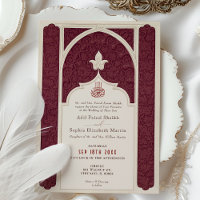 Burgundy Ivory Ornamentado de Casamento Islâmico Á