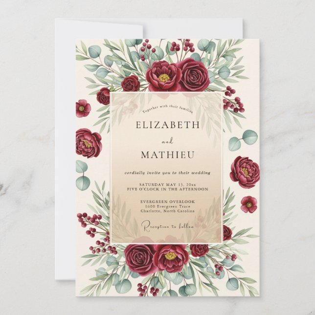 Convites Burgundy Lavish Winter Wedding (Frente)