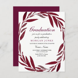 Convites Burgundy Leaf Wreath Boy ou Festa de formatura de 