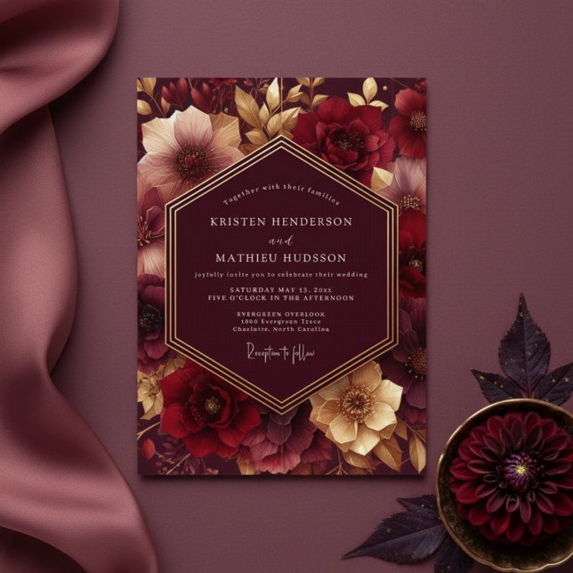 Convites Burgundy Lush Bloom Wedding (Criador carregado)