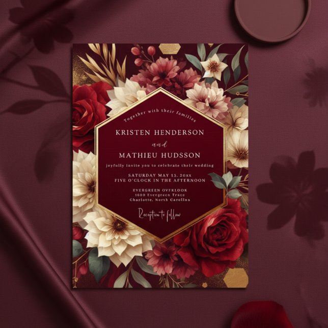 Convites Burgundy Lush Botanical Romance Wedding (Criador carregado)