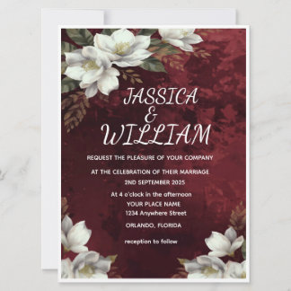 Convites Burgundy & Magnolia Garden Floral Wedding Invitati