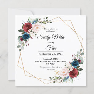 Convites Burgundy Marinho Blush Floral Dourado Geométrico A