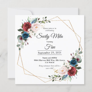 Convites Burgundy Marinho Blush Floral Dourado Geométrico A