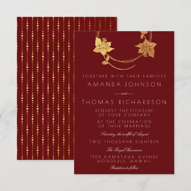 Convites Burgundy Maroon Dourada Wreath Vertical Dourada Ve (Frente/Verso)