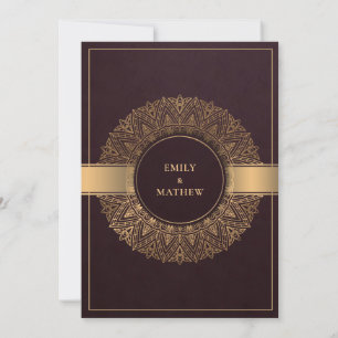 CONVITES BURGUNDY MAROON DOURADO CLASSY ORNAMENTADO MANDALA