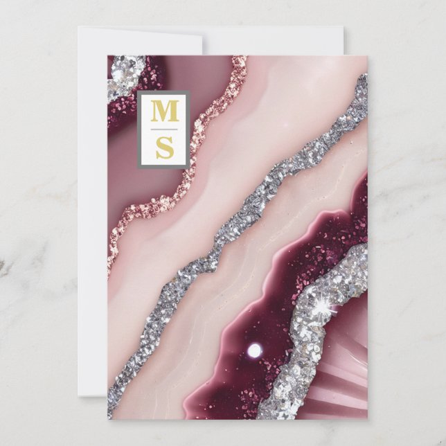 Convites *~ Burgundy Maroon QR Agate AR66 RSVP Casamento (Frente)